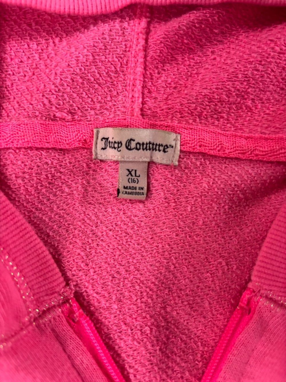 Juicy Couture Hot Pink Girls' Hooded Sweatshirt with Glitter Logo - Picture 4 of 6